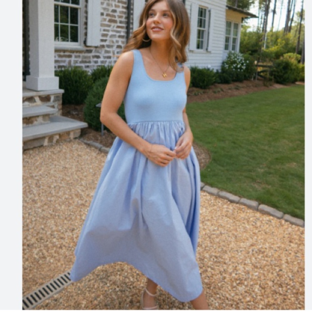 Zara Elegant sky Blue Sleeveless midi Dress size Large